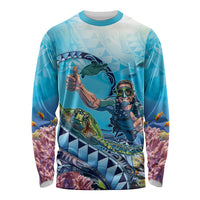 Hawaii Snorkeling Honu Turtle Long Sleeve Shirt Under The Ocean Vibes LT14 Unisex Blue - Polynesian Pride