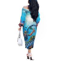 Hawaii Snorkeling Honu Turtle Off The Shoulder Long Sleeve Dress Under The Ocean Vibes LT14 - Polynesian Pride