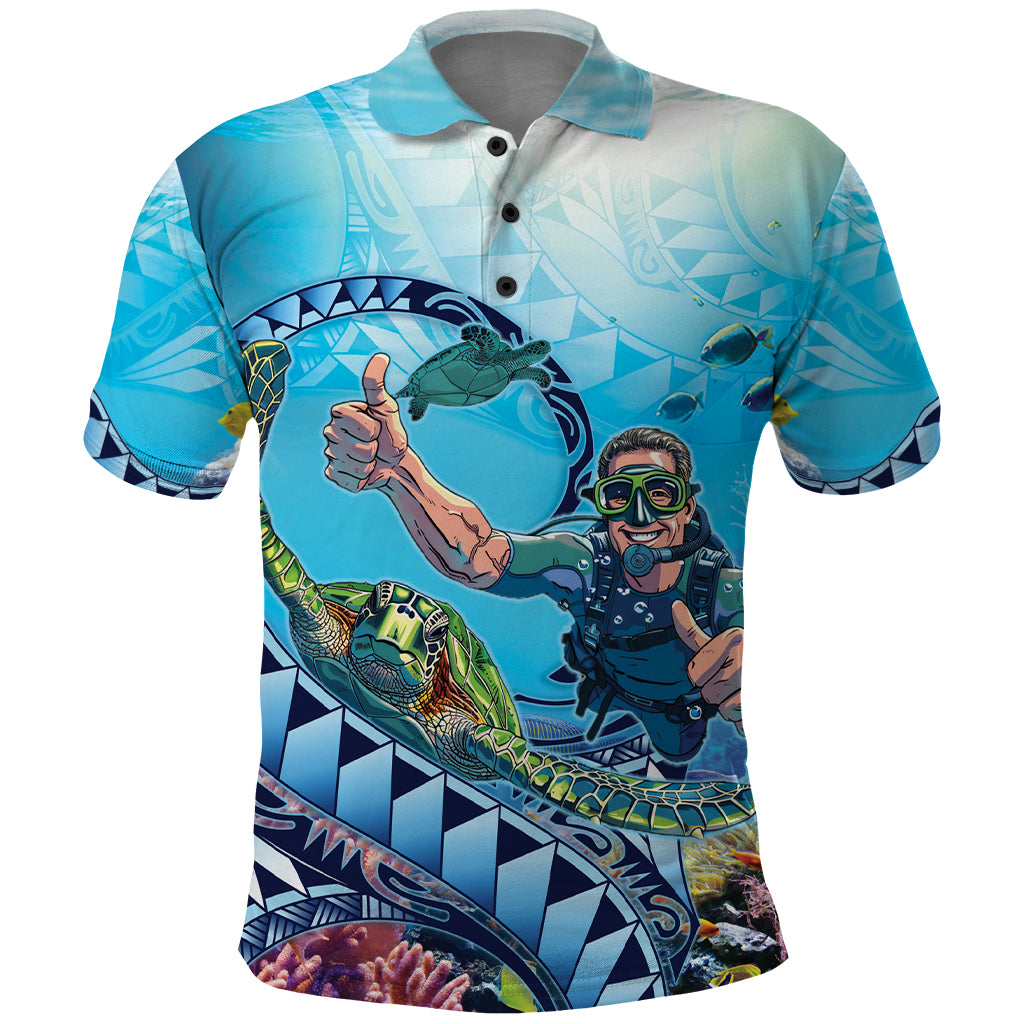 Hawaii Snorkeling Honu Turtle Polo Shirt Under The Ocean Vibes LT14 Blue - Polynesian Pride