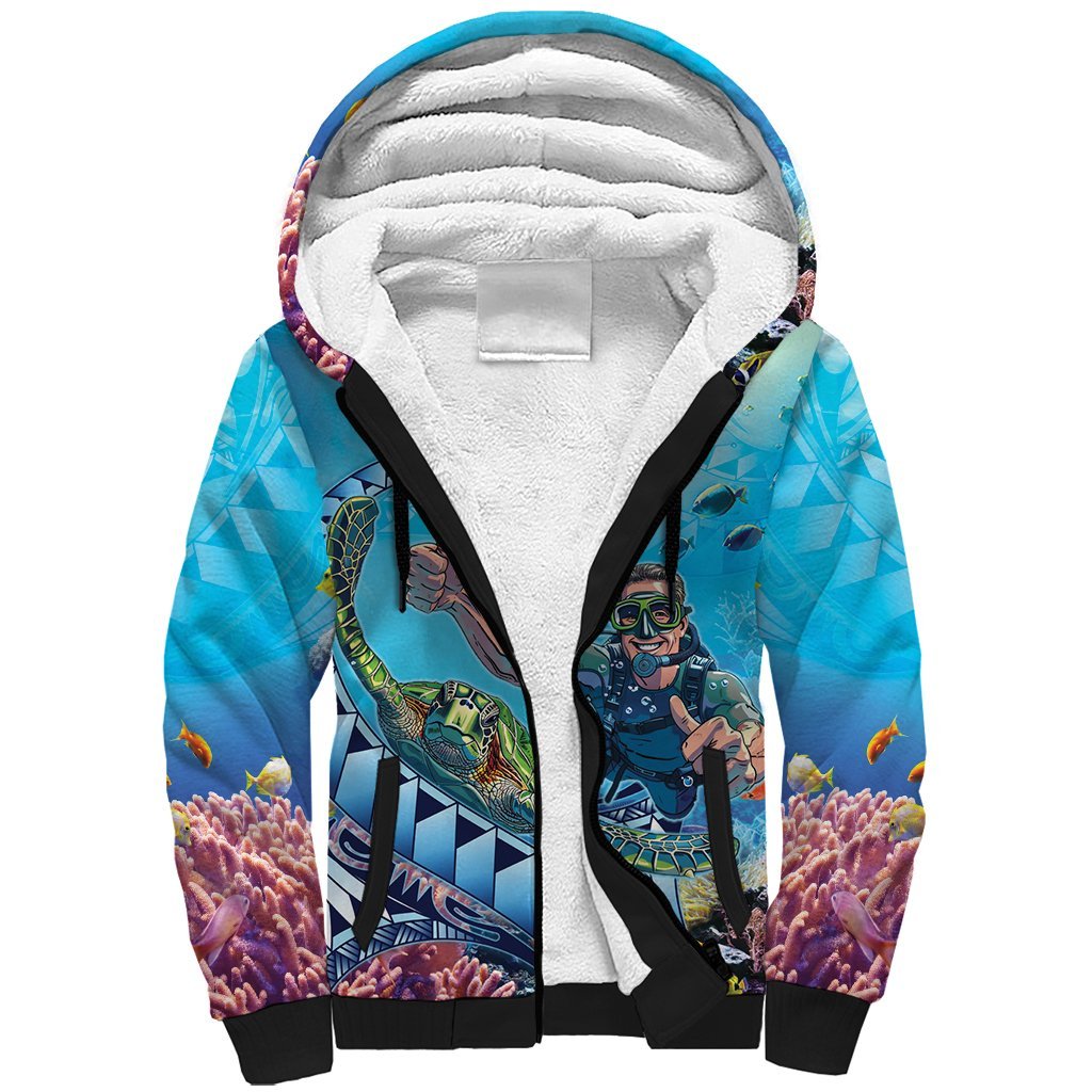 Hawaii Snorkeling Honu Turtle Sherpa Hoodie Under The Ocean Vibes LT14 Unisex Blue - Polynesian Pride