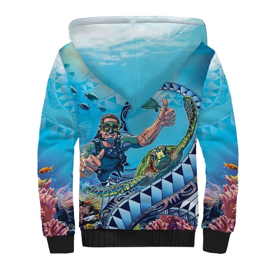Hawaii Snorkeling Honu Turtle Sherpa Hoodie Under The Ocean Vibes LT14 - Polynesian Pride
