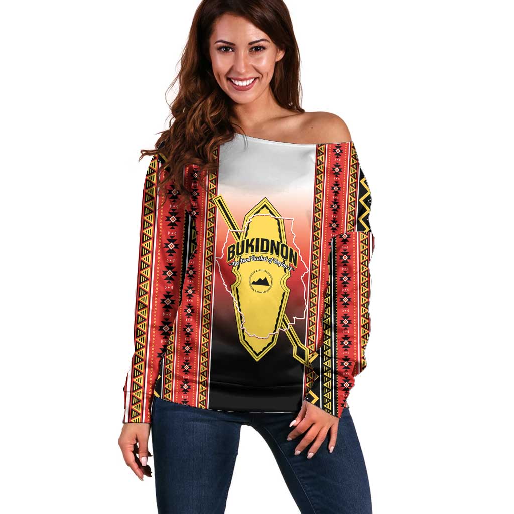 Personalised Bukidnon Philippines Off Shoulder Sweater The Food Basket of Region X LT14 Women Red - Polynesian Pride