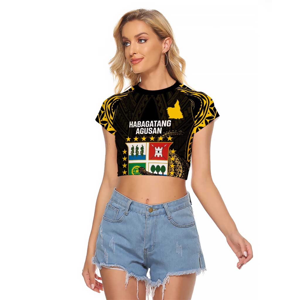 Agusan del Sur Philippines Raglan Cropped T Shirt Habagatang Agusan Lolong LT14 Female Black - Polynesian Pride