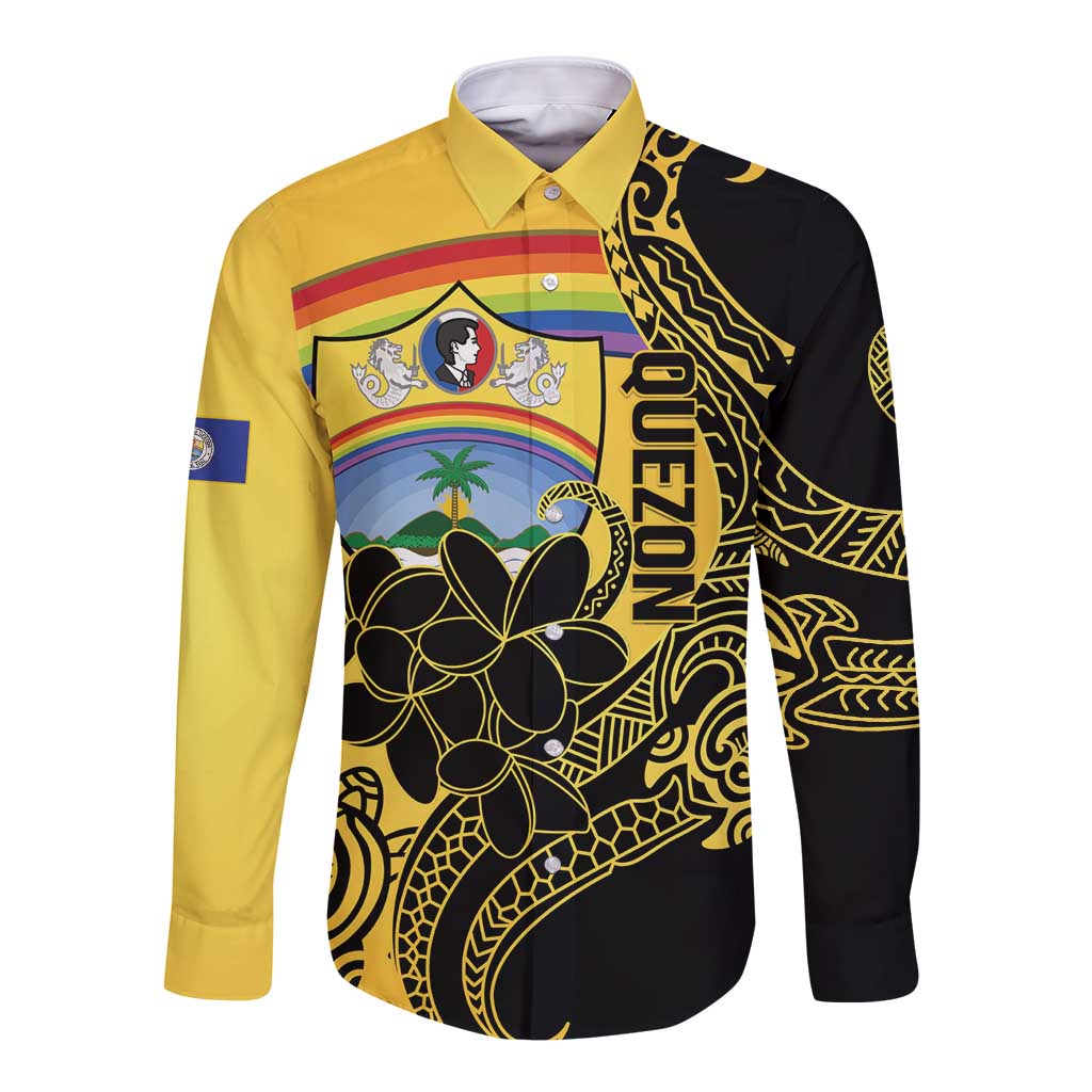 Quezon Province Long Sleeve Button Shirt Cocolandia Philippines Turtle LT14 Unisex Gold - Polynesian Pride