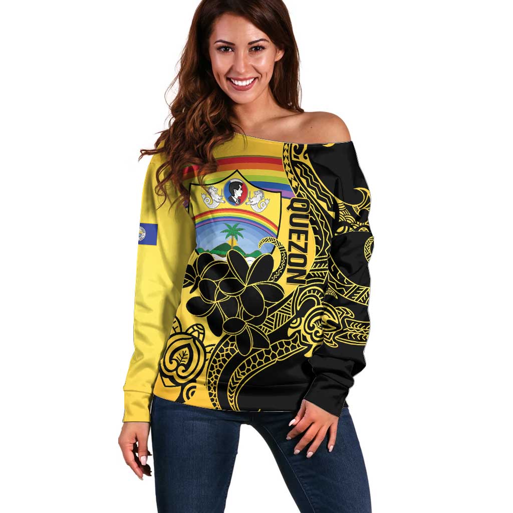 Quezon Province Off Shoulder Sweater Cocolandia Philippines Turtle LT14 Women Gold - Polynesian Pride