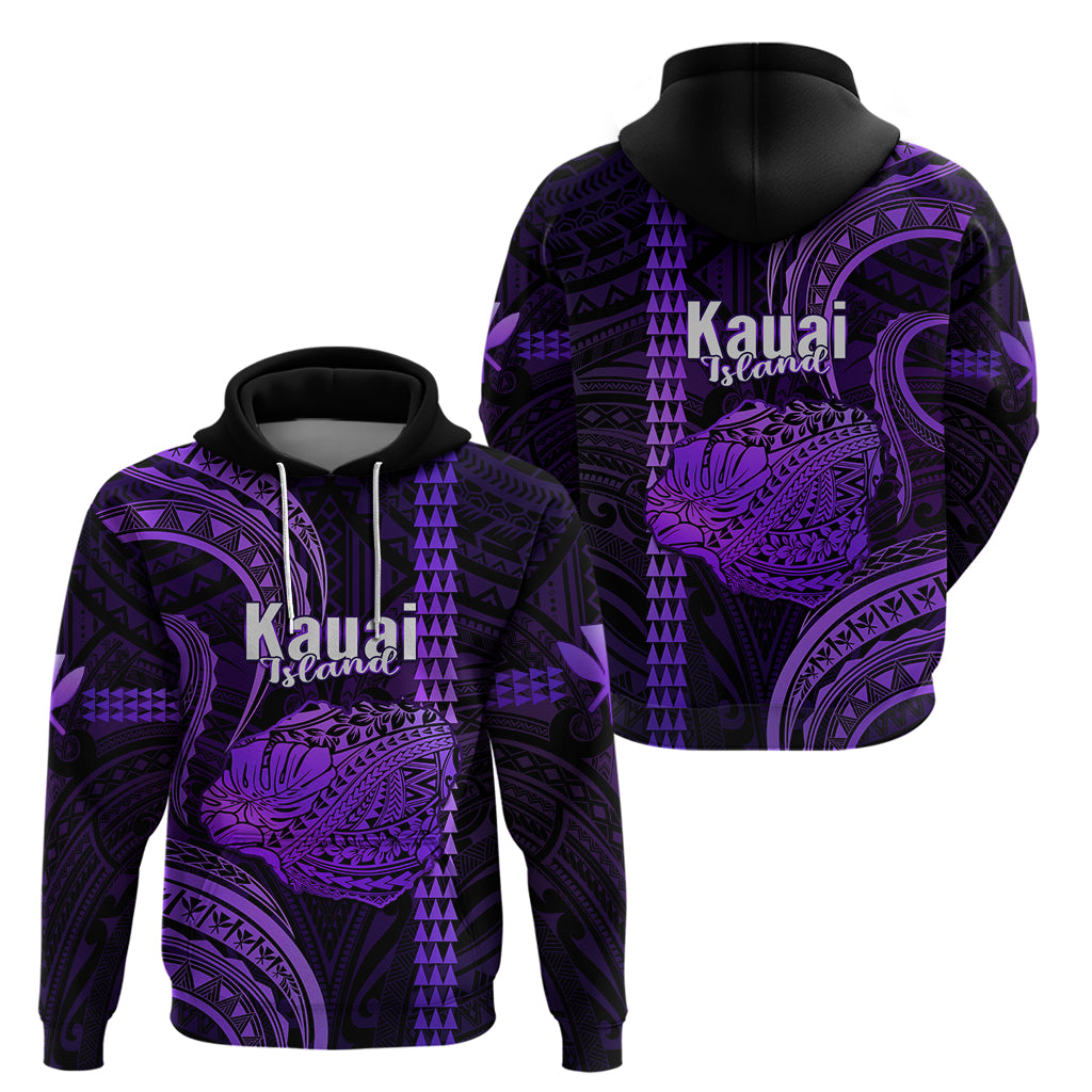 Polynesian Pride Hawaiian Islands Hoodie Kauai Map Purple Kanaka With Kakau LT14 - Polynesian Pride