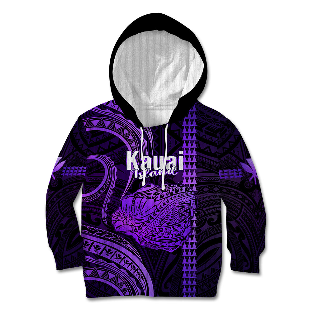 Personalised Hawaiian Islands Kid Hoodie Kauai Map Purple Kanaka With Kakau LT14 Hoodie Purple - Polynesian Pride