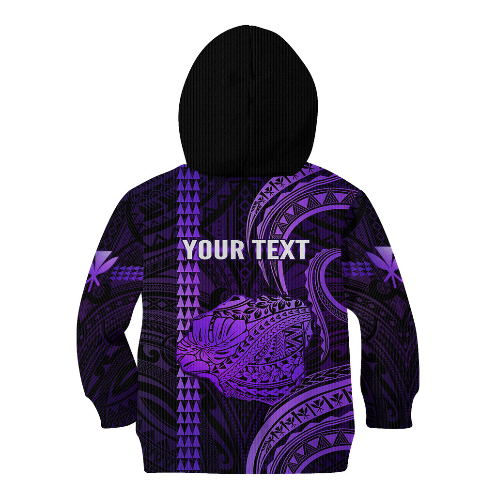 Personalised Hawaiian Islands Kid Hoodie Kauai Map Purple Kanaka With Kakau LT14 - Polynesian Pride