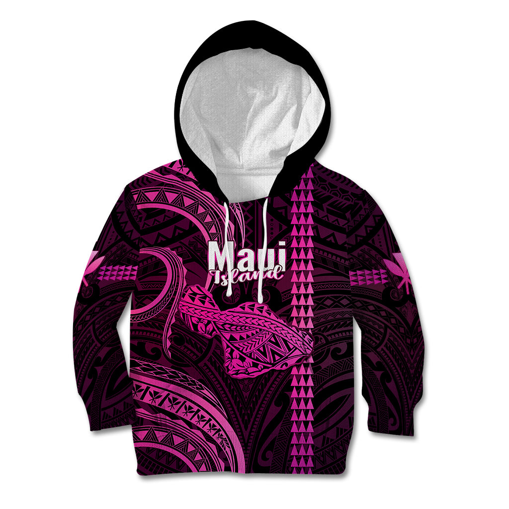 Polynesian Pride Hawaiian Islands Kid Hoodie Maui Map Pink Kanaka With Kakau LT14 Hoodie Pink - Polynesian Pride