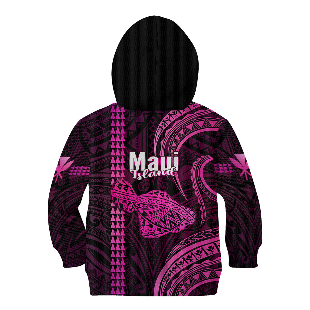 Polynesian Pride Hawaiian Islands Kid Hoodie Maui Map Pink Kanaka With Kakau LT14 - Polynesian Pride