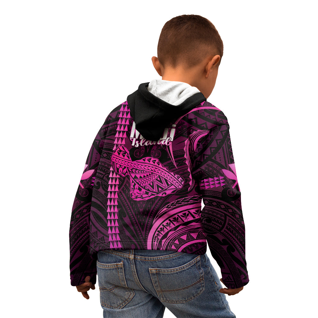 Polynesian Pride Hawaiian Islands Kid Hoodie Maui Map Pink Kanaka With Kakau LT14 - Polynesian Pride