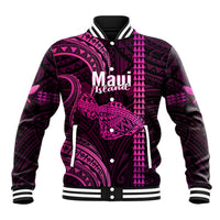 Personalised Hawaiian Islands Baseball Jacket Maui Map Pink Kanaka With Kakau LT14 Unisex Pink - Polynesian Pride