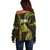 Polynesian Pride Hawaiian Islands Off Shoulder Sweater Oahu Map Yellow Kanaka With Kakau LT14 - Polynesian Pride