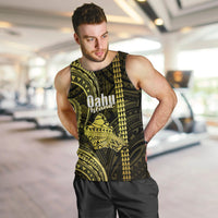 Personalised Hawaiian Islands Men Tank Top Oahu Map Yellow Kanaka With Kakau LT14 - Polynesian Pride