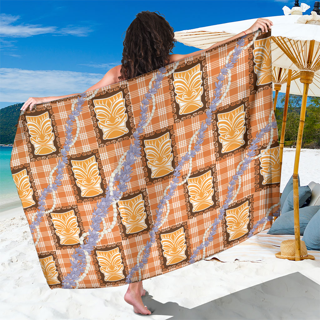 Aloha Hawaii Tiki Palaka Motifs Sarong Honohono Lei Orange Elegant Vibes LT14 One Size 44 x 66 inches Orange - Polynesian Pride