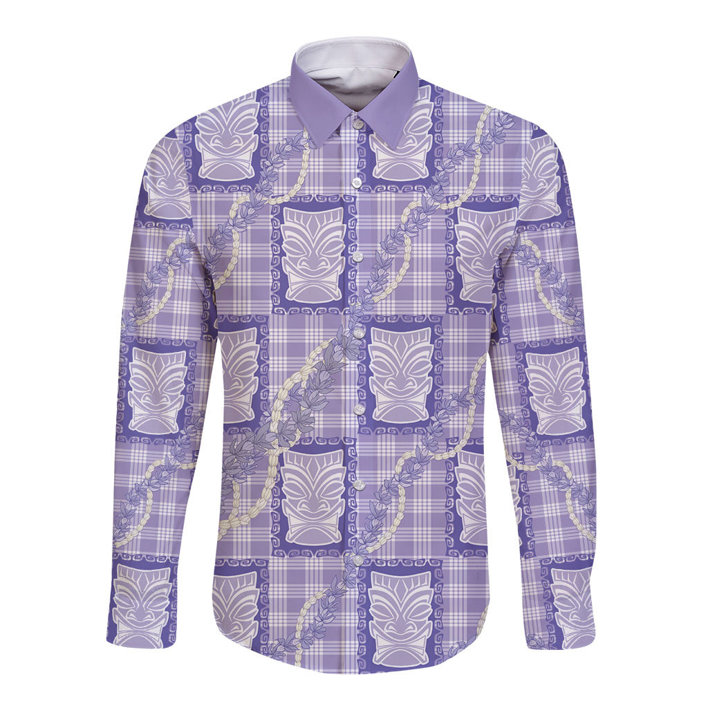 Aloha Hawaii Tiki Palaka Motifs Long Sleeve Button Shirt Honohono Lei Purple Elegant Vibes LT14 Unisex Purple - Polynesian Pride