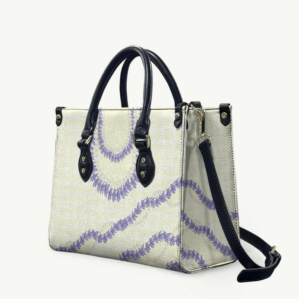 Hawaii Honohono Palaka Motifs Leather Bag Hawaiian Orchid Lei LT14 Cream - Polynesian Pride