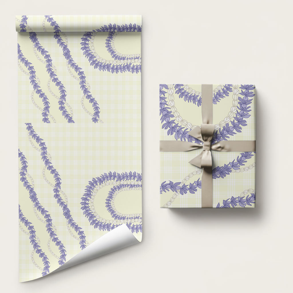 Hawaii Honohono Palaka Motifs Wrapping Paper Hawaiian Orchid Lei LT14 58" × 23" Cream - Polynesian Pride