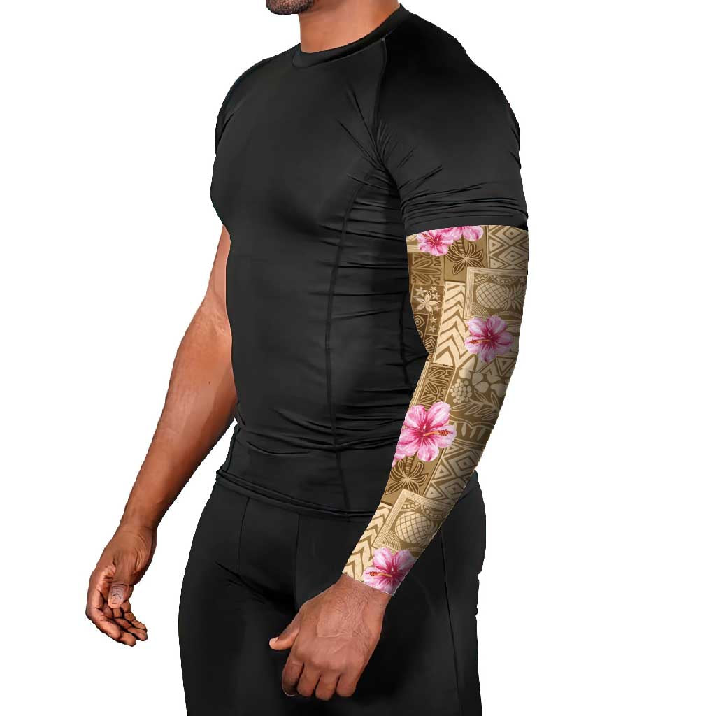 Beige Hawaii Hibiscus With Tropical Flowers Motifs Arm Sleeves LT14 - Polynesian Pride