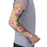 Beige Hawaii Hibiscus With Tropical Flowers Motifs Arm Sleeves LT14 - Polynesian Pride