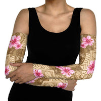 Beige Hawaii Hibiscus With Tropical Flowers Motifs Arm Sleeves LT14 - Polynesian Pride