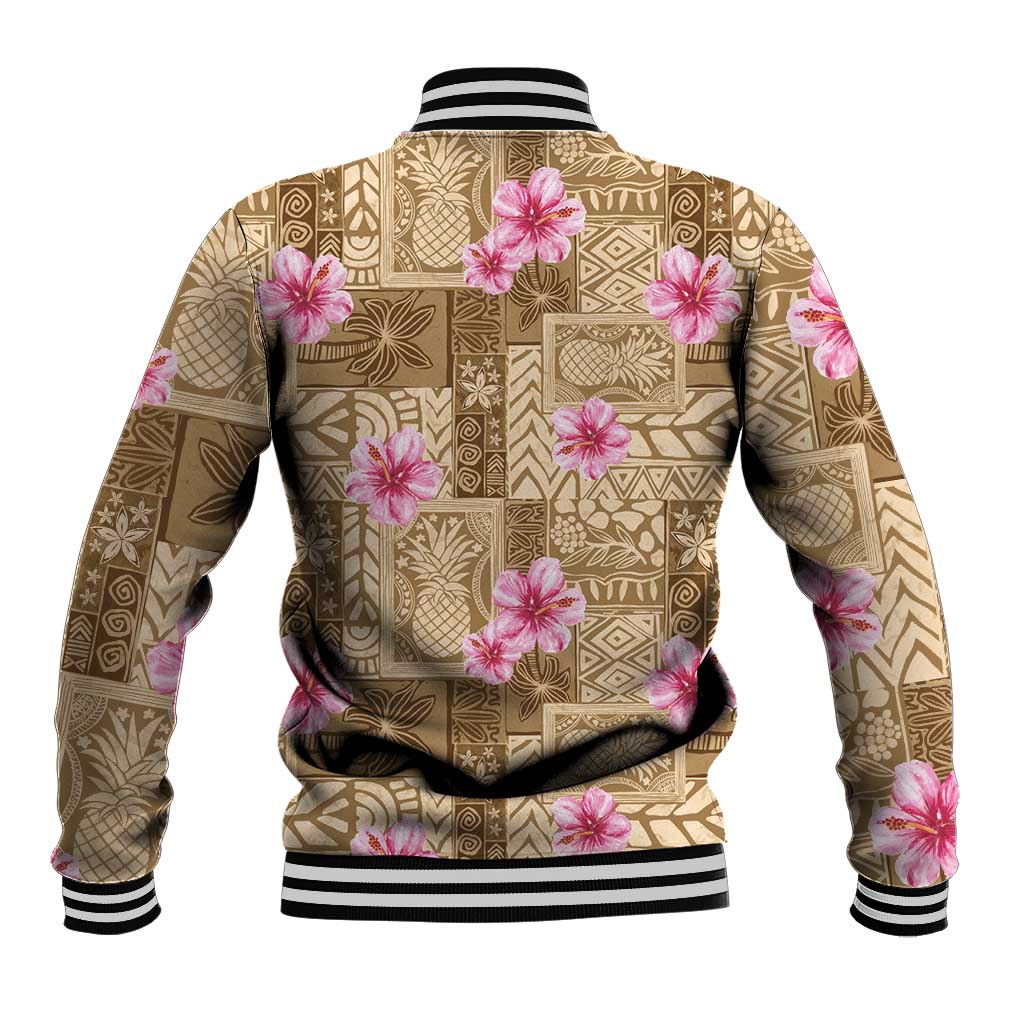 Beige Hawaii Hibiscus With Tropical Flowers Motifs Baseball Jacket LT14 - Polynesian Pride