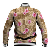 Beige Hawaii Hibiscus With Tropical Flowers Motifs Baseball Jacket LT14 - Polynesian Pride