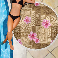 Beige Hawaii Hibiscus With Tropical Flowers Motifs Beach Blanket LT14 - Polynesian Pride