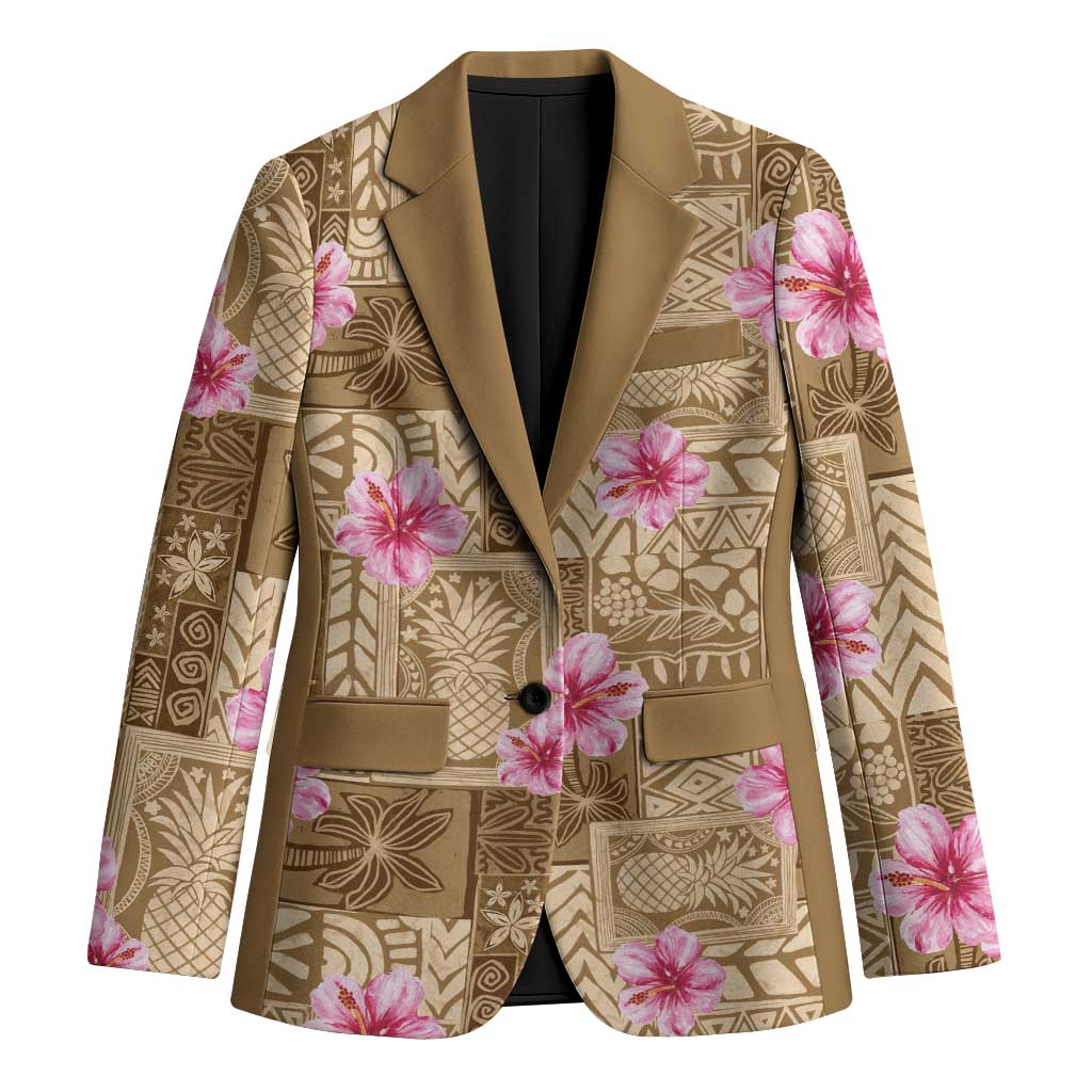 Beige Hawaii Hibiscus With Tropical Flowers Motifs Blazer LT14 Unisex Beige - Polynesian Pride