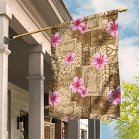 Beige Hawaii Hibiscus With Tropical Flowers Motifs Garden Flag LT14 House Flag Beige - Polynesian Pride