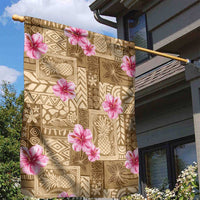 Beige Hawaii Hibiscus With Tropical Flowers Motifs Garden Flag LT14 - Polynesian Pride