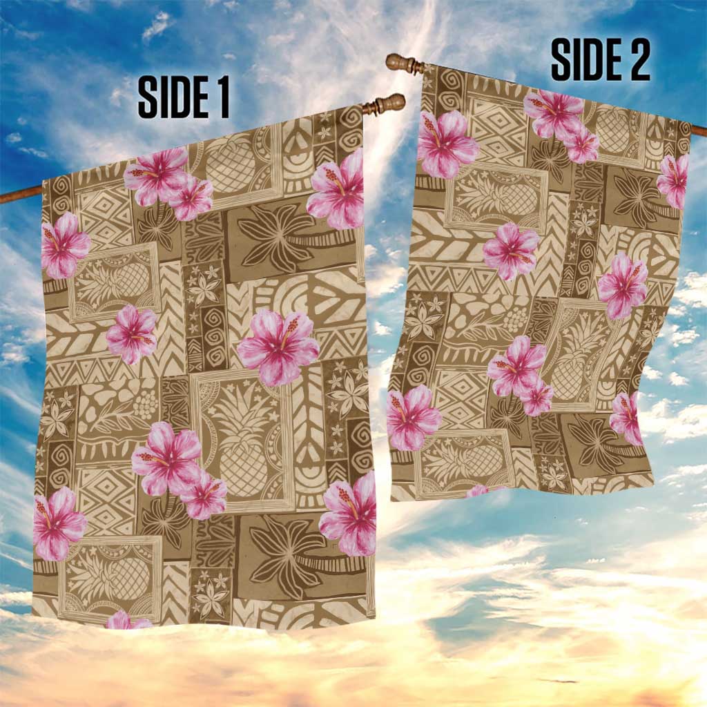 Beige Hawaii Hibiscus With Tropical Flowers Motifs Garden Flag LT14 - Polynesian Pride