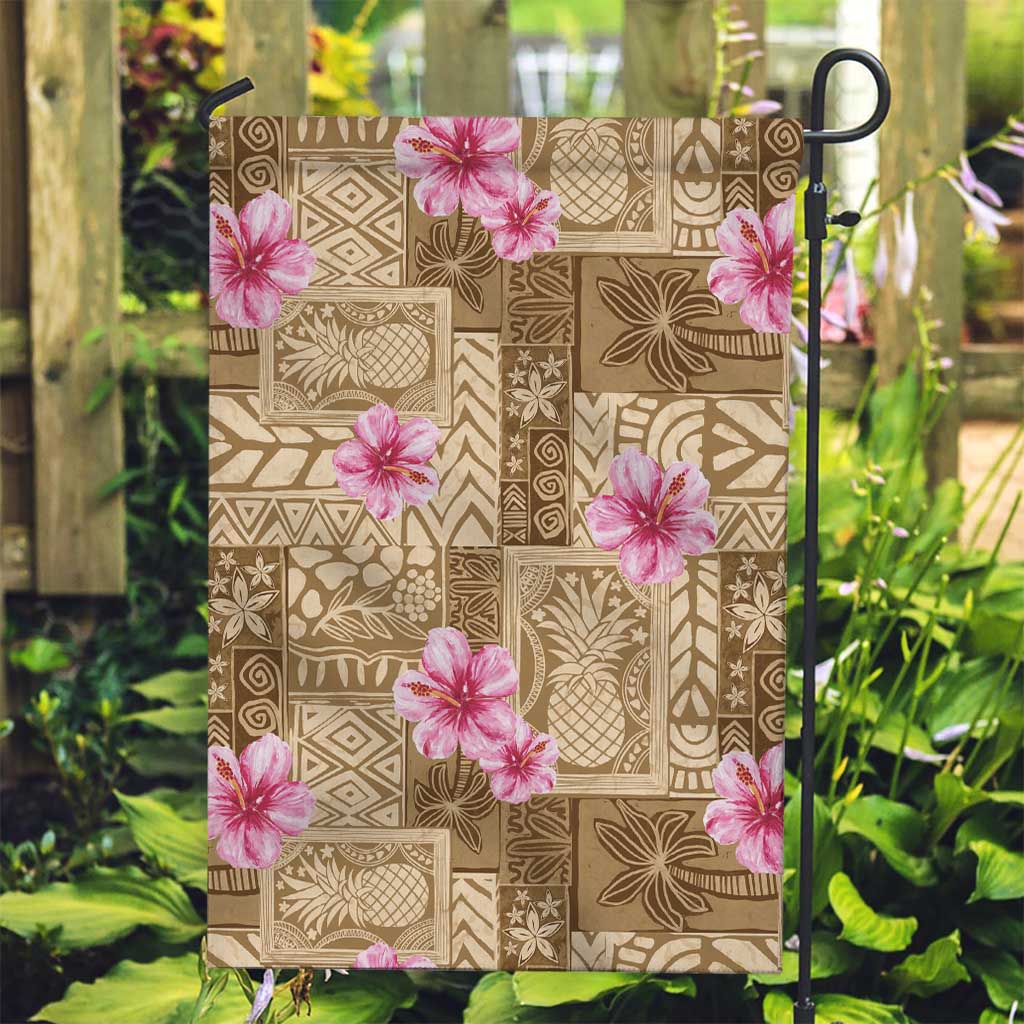 Beige Hawaii Hibiscus With Tropical Flowers Motifs Garden Flag LT14 Garden Flag Beige - Polynesian Pride