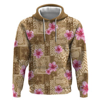 Beige Hawaii Hibiscus With Tropical Flowers Motifs Hoodie LT14 Pullover Hoodie Beige - Polynesian Pride