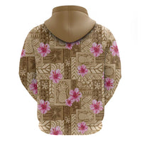Beige Hawaii Hibiscus With Tropical Flowers Motifs Hoodie LT14 - Polynesian Pride