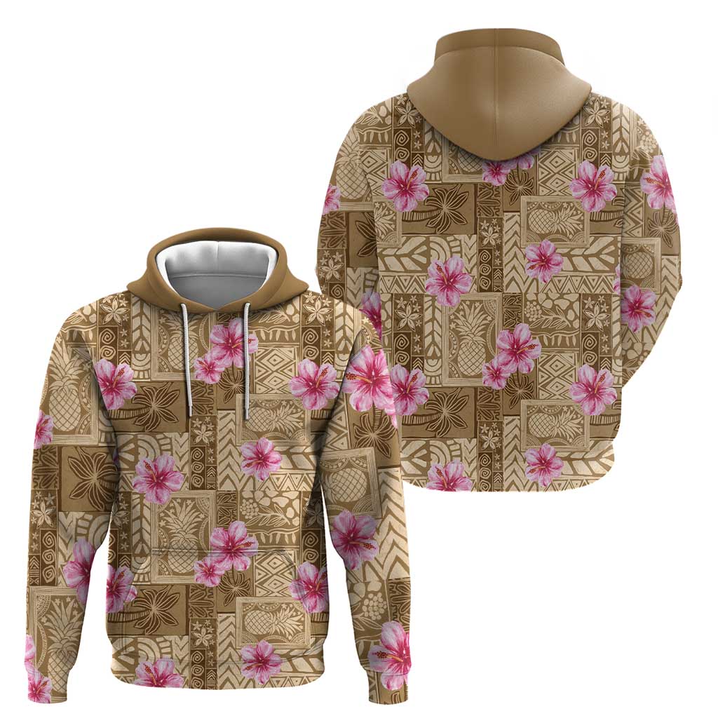 Beige Hawaii Hibiscus With Tropical Flowers Motifs Hoodie LT14 - Polynesian Pride