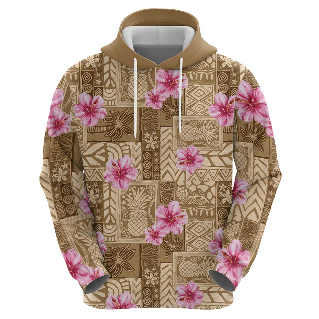 Beige Hawaii Hibiscus With Tropical Flowers Motifs Hoodie LT14 - Polynesian Pride