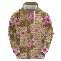 Beige Hawaii Hibiscus With Tropical Flowers Motifs Hoodie LT14 - Polynesian Pride
