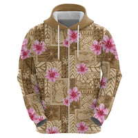 Beige Hawaii Hibiscus With Tropical Flowers Motifs Hoodie LT14 - Polynesian Pride