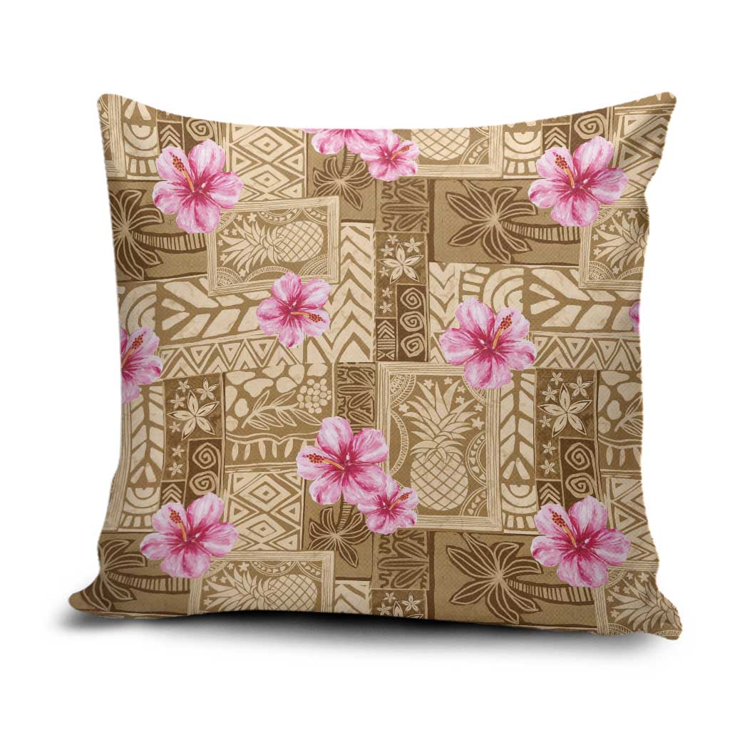 Beige Hawaii Hibiscus With Tropical Flowers Motifs Pillow Cover LT14 Beige - Polynesian Pride
