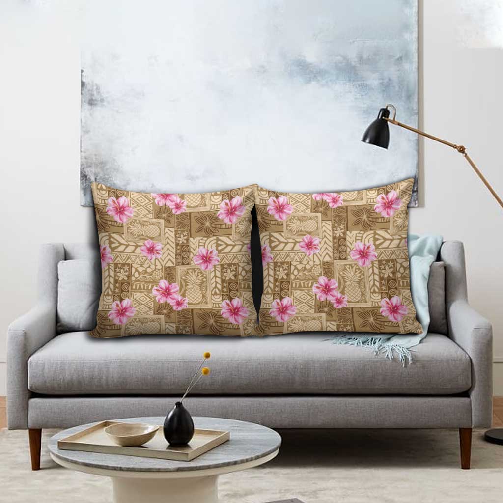 Beige Hawaii Hibiscus With Tropical Flowers Motifs Pillow Cover LT14 - Polynesian Pride