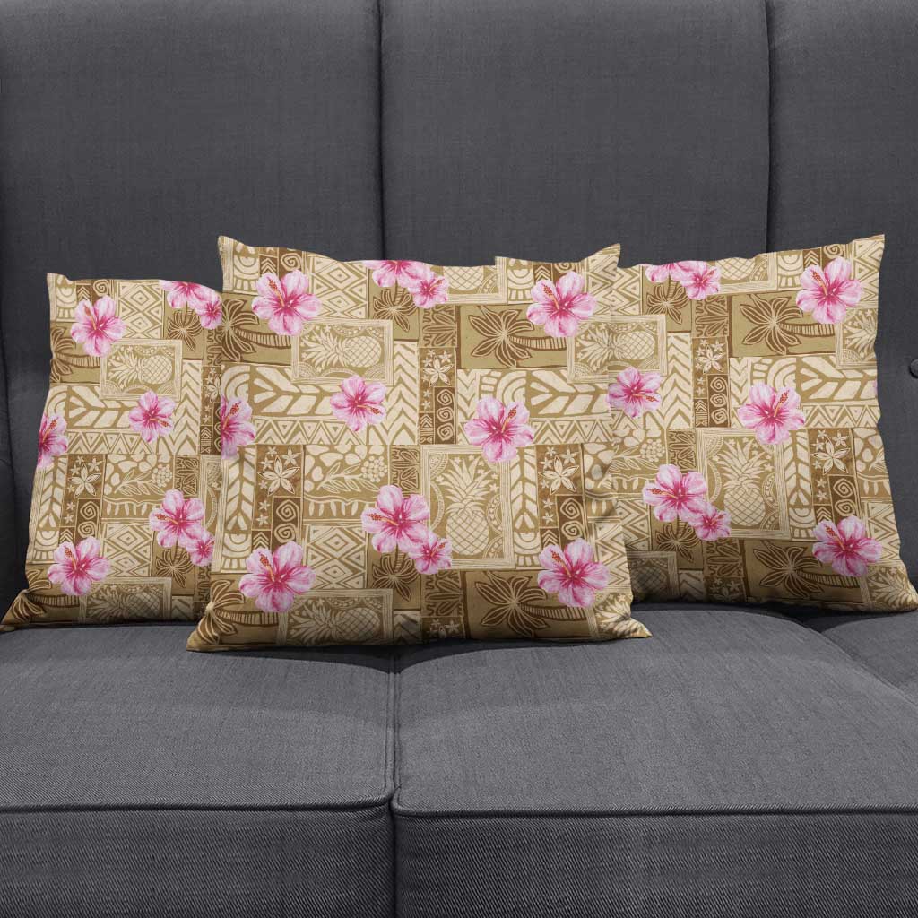 Beige Hawaii Hibiscus With Tropical Flowers Motifs Pillow Cover LT14 - Polynesian Pride