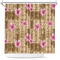 Beige Hawaii Hibiscus With Tropical Flowers Motifs Shower Curtain LT14 Beige - Polynesian Pride