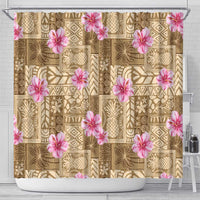 Beige Hawaii Hibiscus With Tropical Flowers Motifs Shower Curtain LT14 - Polynesian Pride