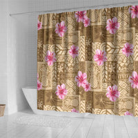 Beige Hawaii Hibiscus With Tropical Flowers Motifs Shower Curtain LT14 - Polynesian Pride
