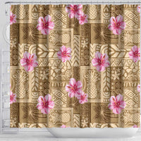 Beige Hawaii Hibiscus With Tropical Flowers Motifs Shower Curtain LT14 - Polynesian Pride
