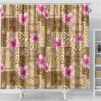 Beige Hawaii Hibiscus With Tropical Flowers Motifs Shower Curtain LT14 - Polynesian Pride