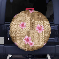 Beige Hawaii Hibiscus With Tropical Flowers Motifs Spare Tire Cover LT14 No hole Beige - Polynesian Pride