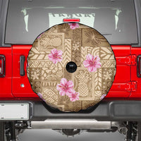 Beige Hawaii Hibiscus With Tropical Flowers Motifs Spare Tire Cover LT14 - Polynesian Pride