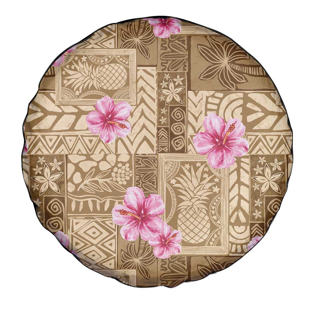Beige Hawaii Hibiscus With Tropical Flowers Motifs Spare Tire Cover LT14 - Polynesian Pride